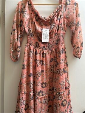 NWT Paton of Peace Peach ruffle tiered midi maxi Dress